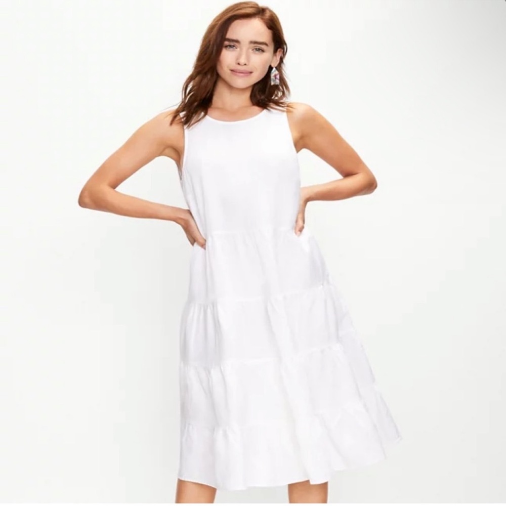 LOFT BEACH OPEN BACK TIERED MIDI DRESS